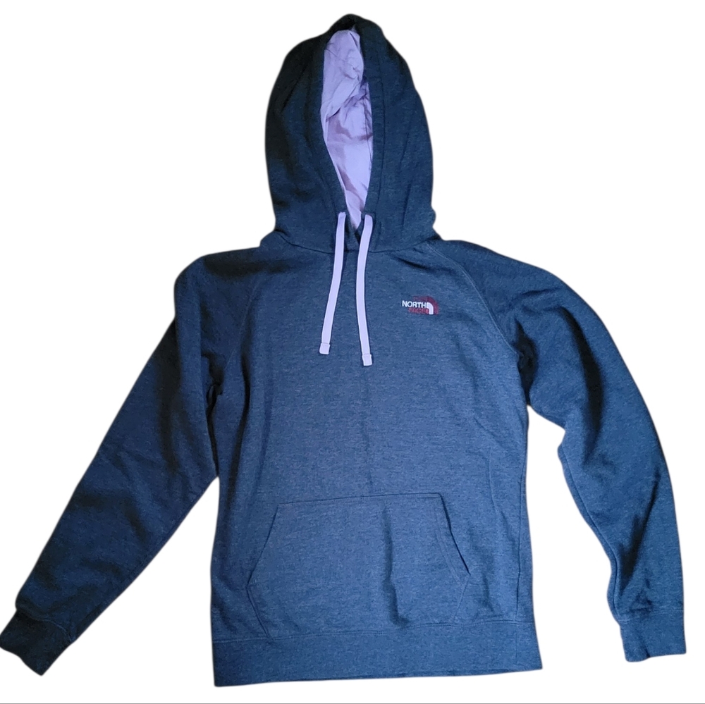 THE NORTH FACE Womens Hooded Sweatshirt Gray/Pink Womens Large